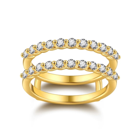 NUNCAD 0.78Carat Moissanite Ring Enhancers for Engagement Rings 14K Gold Plated D Color VVSI Clarity Two Row Round Moissanite Half Eternity Ring D Color VVS1 Clarity
