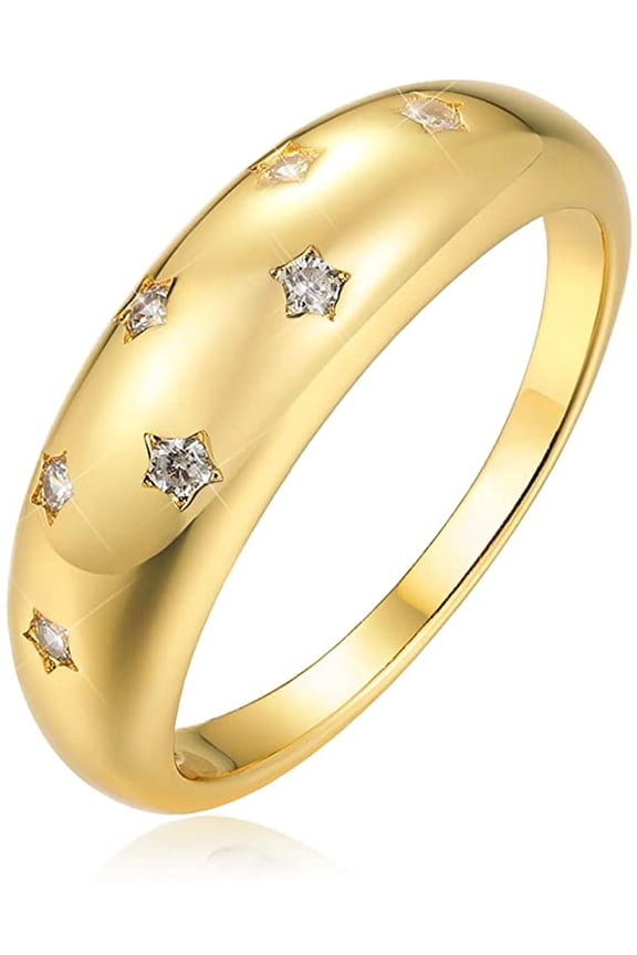 14K Gold Plated Chunky Rings Dome Croissant Twisted Braided Statement Ring Set for Women