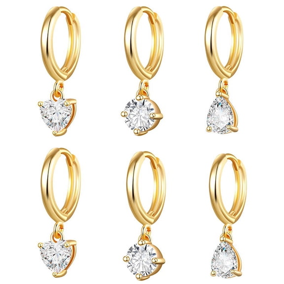 NUNCAD 3PCS Drop Dangle Huggie Hoop Earrings with Cubic Zirconia Set Dainty Small Simple Minimalist