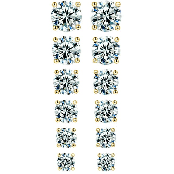 NUNCAD 3mm-8mm Copper Round Cubic Zirconia Stud Earrings Set 6PCS