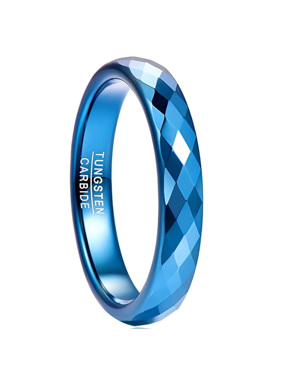 4mm Tungsten Carbide Ring Wedding Bands for Women Plain Black/Rose Gold/Blue Polished Finish Faceted Wedding Ring Comfort Fit Size 6-13