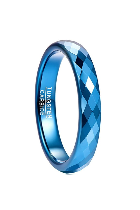 4mm Tungsten Carbide Ring Wedding Bands for Women Plain Black/Rose Gold/Blue Polished Finish Faceted Wedding Ring Comfort Fit Size 6-13