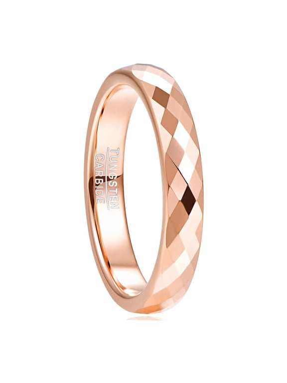 4mm Tungsten Carbide Ring Wedding Bands for Women Plain Black/Rose Gold/Blue Polished Finish Faceted Wedding Ring Comfort Fit Size 6-13