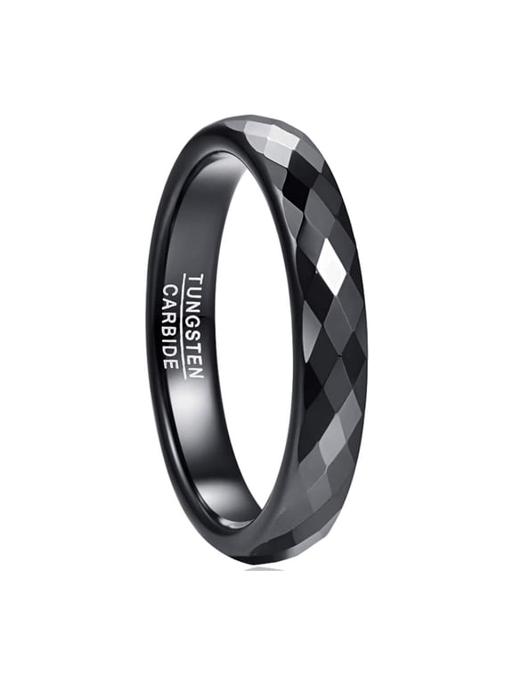 4mm Tungsten Carbide Ring Wedding Bands for Women Plain Black/Rose Gold/Blue Polished Finish Faceted Wedding Ring Comfort Fit Size 6-13