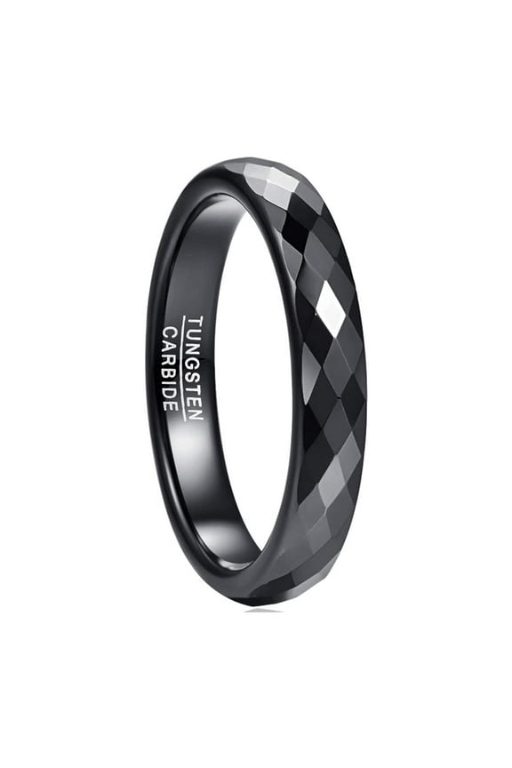 4mm Tungsten Carbide Ring Wedding Bands for Women Plain Black/Rose Gold/Blue Polished Finish Faceted Wedding Ring Comfort Fit Size 6-13