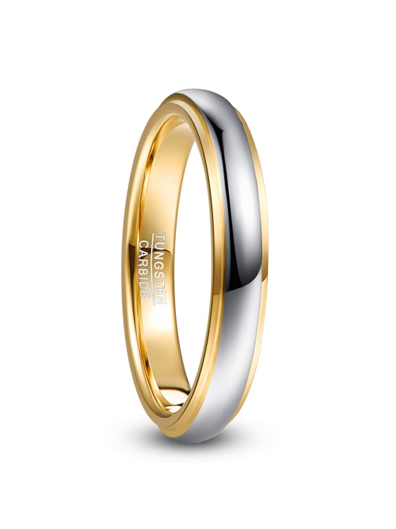 NUNCAD 4mm Tungsten Rings for Men Women Gold Silver Two-Tone Wedding Bands Step Edges Comfort Fit Size 5-12
