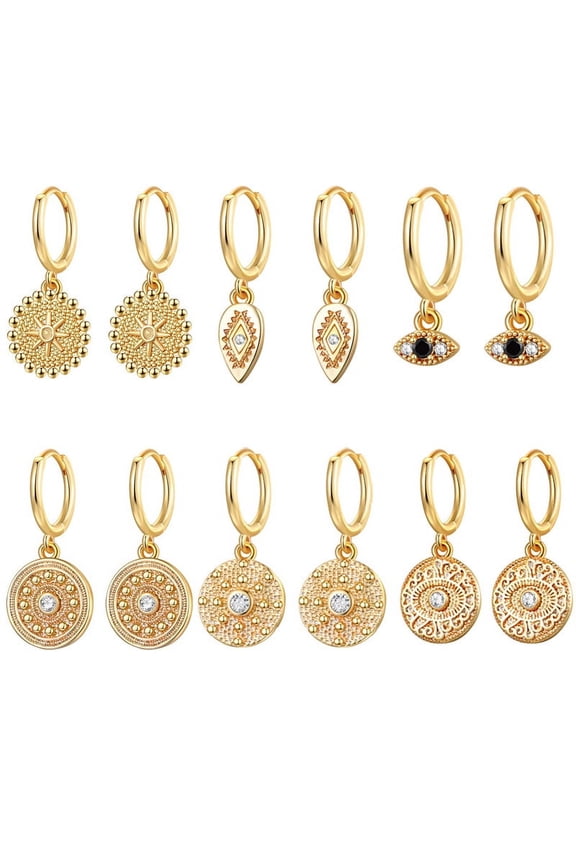 6PCS Gold Huggie Hoop EarringsFan Bead Dangle Dainty Minimalist Simple Boho Hypoallergenic Jewelry Gift