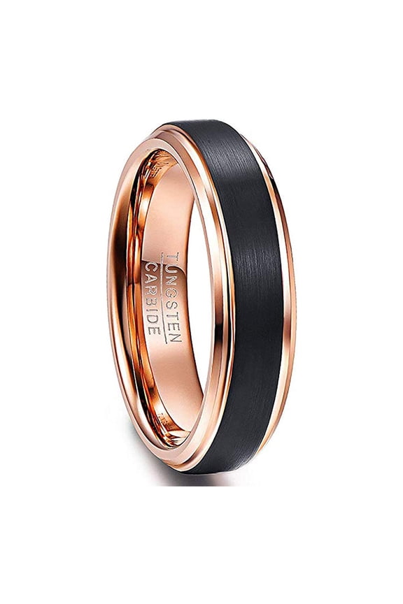 6mm Men's Tungsten Carbide Ring Black Brushed Finish Polished Beveled Edges Size 5-12