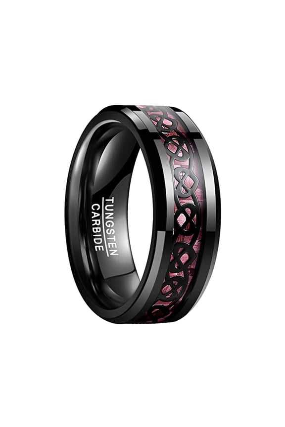 8mm Men's Tungsten Rings Grooved Black Matte Finish Beveled Edges Multi-Color Size 7 to 15