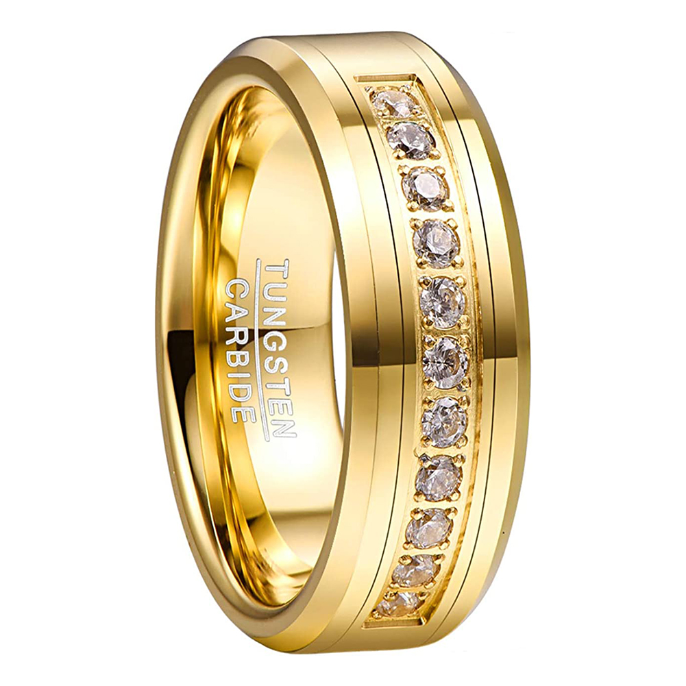 NUNCAD 8mm Tungsten Rings for Men Women Gold Plated Wedding Band Cubic