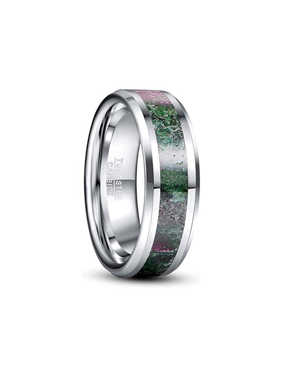 8mm Tungsten Rings for Men Women Zoisite Inlay Green Ruby Wedding Band Comfort Fit Size 7-12