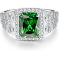 thumbnail image 1 of NUNCAD 8x10mm Sapphire Emerald Cut CZ Bands Ring Created Emerald Rings for Men 925 Sterling Silver Size 6-12, 1 of 5