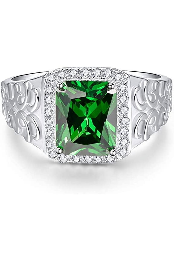 8x10mm Sapphire Emerald Cut CZ Bands Ring Created Emerald Rings for Men 925 Sterling Silver Size 6-12