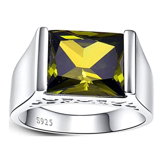 NUNCAD 9.5ct Radiant Cut Created Green Peridot Pure 925 Sterling Silver Bands Engagement Rings for Men Size 6-14