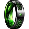 thumbnail image 1 of NUNCAD Black and Green 8mm Men's Tungsten Carbide Ring Carbon Fiber Wedding Band Size6-16, 1 of 5