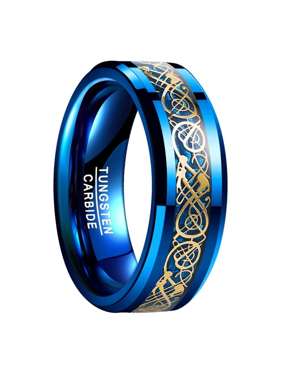 Blue 8mm Men's Tungsten Carbide Ring Carbon Fiber Wedding Band Size 5-14