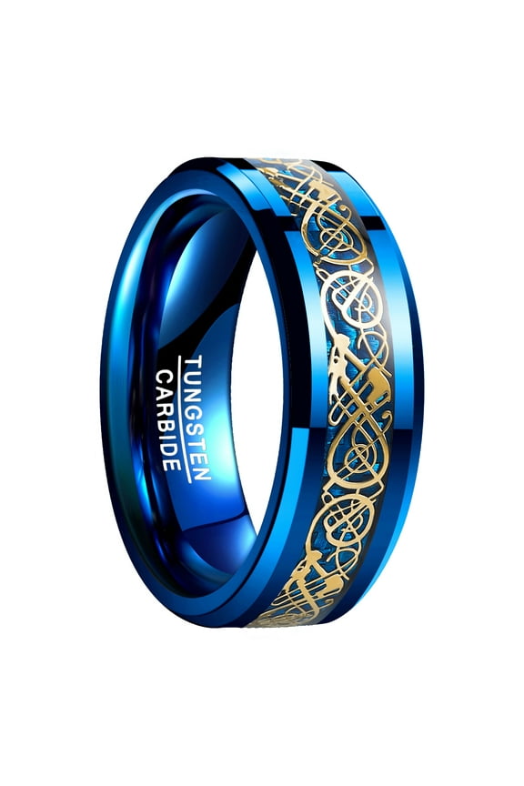 Blue 8mm Men's Tungsten Carbide Ring Carbon Fiber Wedding Band Size 5-14