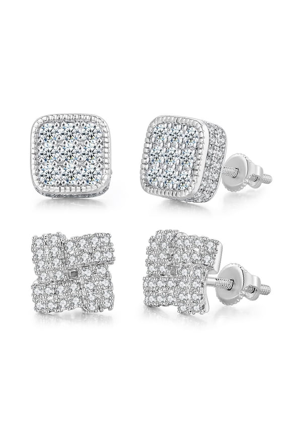 Cubic Zirconia Square Thread Stud Earrings Square Knot Stud Earrings Set, 2 Pair