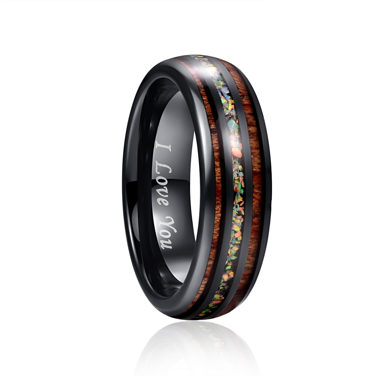 NUNCAD Handmade Tungsten Wedding Ring with Hawaii Koa Wood Domed Black
