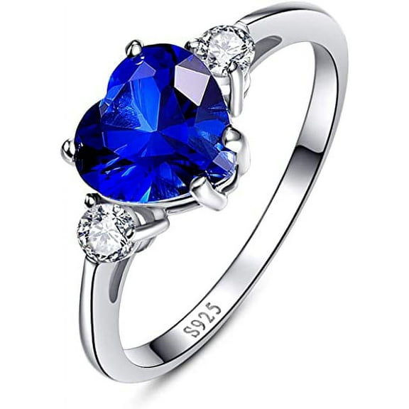 NUNCAD Heart Promise Ring Created Blue Sapphire 925 Sterling Silver for Women
