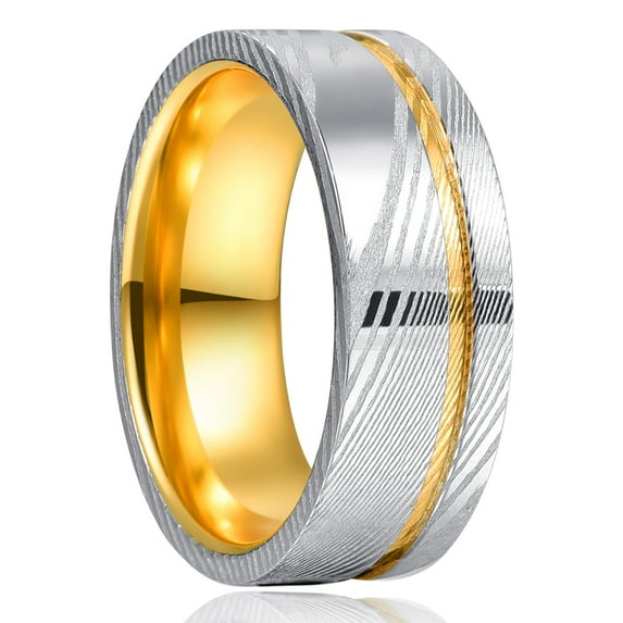 NUNCAD Men's 8mm Damascus Silver Color Inner Tungsten Carbide Wedding Ring Size 7-12
