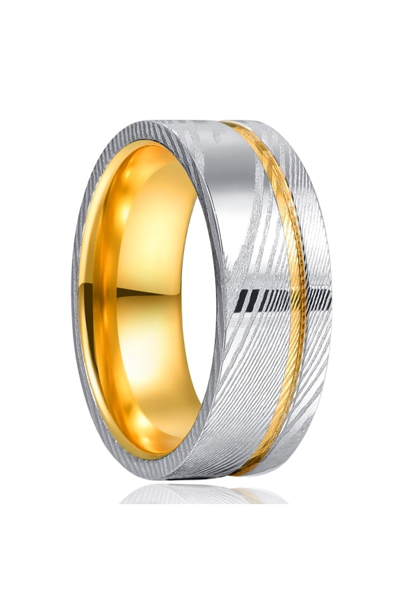 Men's 8mm Damascus Silver Color Inner Tungsten Carbide Wedding Ring Size 7-12