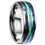 NUNCAD Men's 8mm Tungsten Carbide Ring Green Opal and Abalone Shell Wedding Engagement Ring