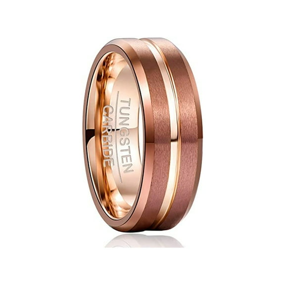 NUNCAD Men's 8mm Tungsten Ring Grooved Carbide Matte Finish Beveled Edge Wedding Band Size 6 to 14