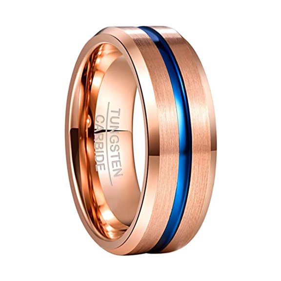 NUNCAD Men's 8mm Tungsten Ring Grooved Carbide Matte Finish Beveled Edge Wedding Band Size 6 to 14
