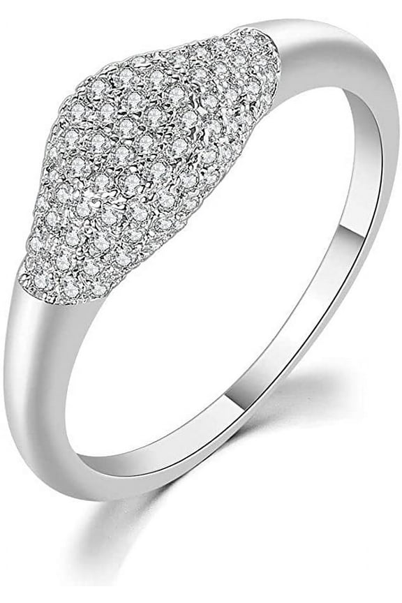 Minimalist 14K Gold Plated Paved CZ Signet Ring Dome Stackable Delicate Rings for Women