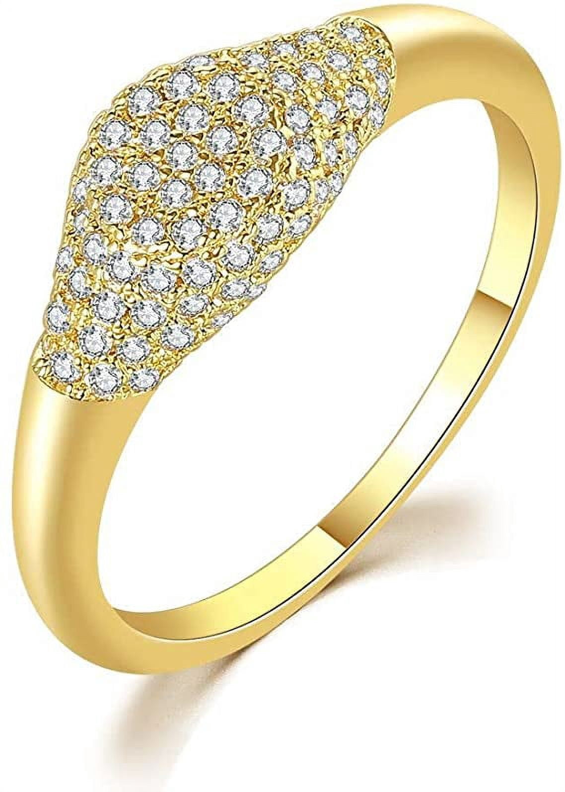 NUNCAD Minimalist 14K Gold Plated Paved CZ Signet Ring Dome Stackable ...