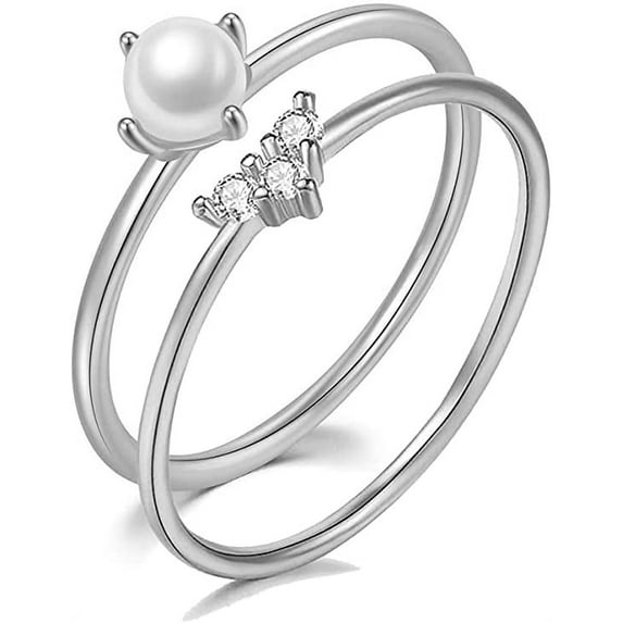 NUNCAD Minimalist Stackable Thin Rings Pearl Cubic Zirconia Engagement Ring for Women