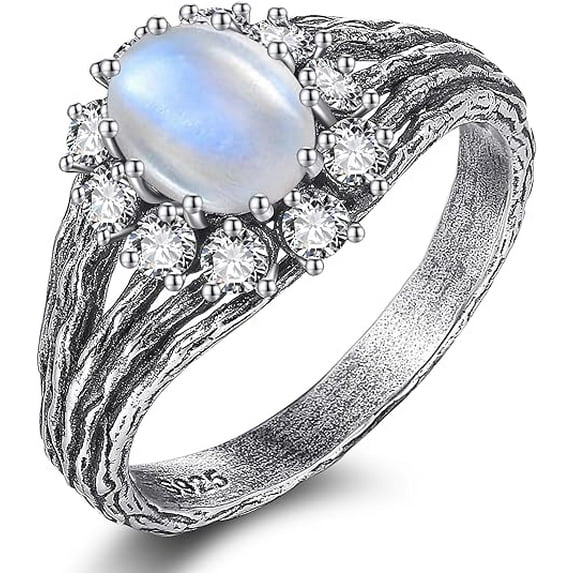 NUNCAD Moonstone Ring 925 Sterling Silver Engagement Ring Vintage Tree Branch Cubic Zirconia Wedding Ring