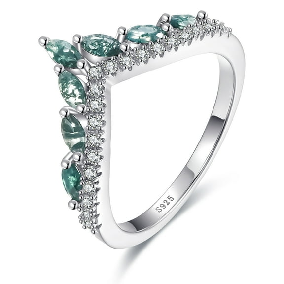 NUNCAD Moss Agate Rings for Women 925 Sterling Silver Rings Unique Moss Agate Engagement Ring