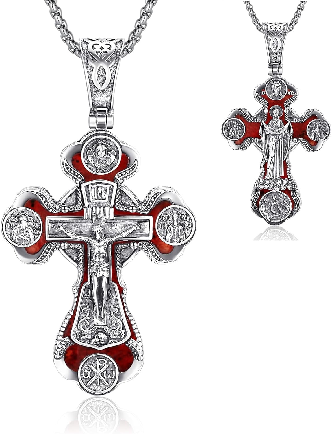 NUNCAD Orthodox Cross Necklace Double Sided 925 Sterling Silver