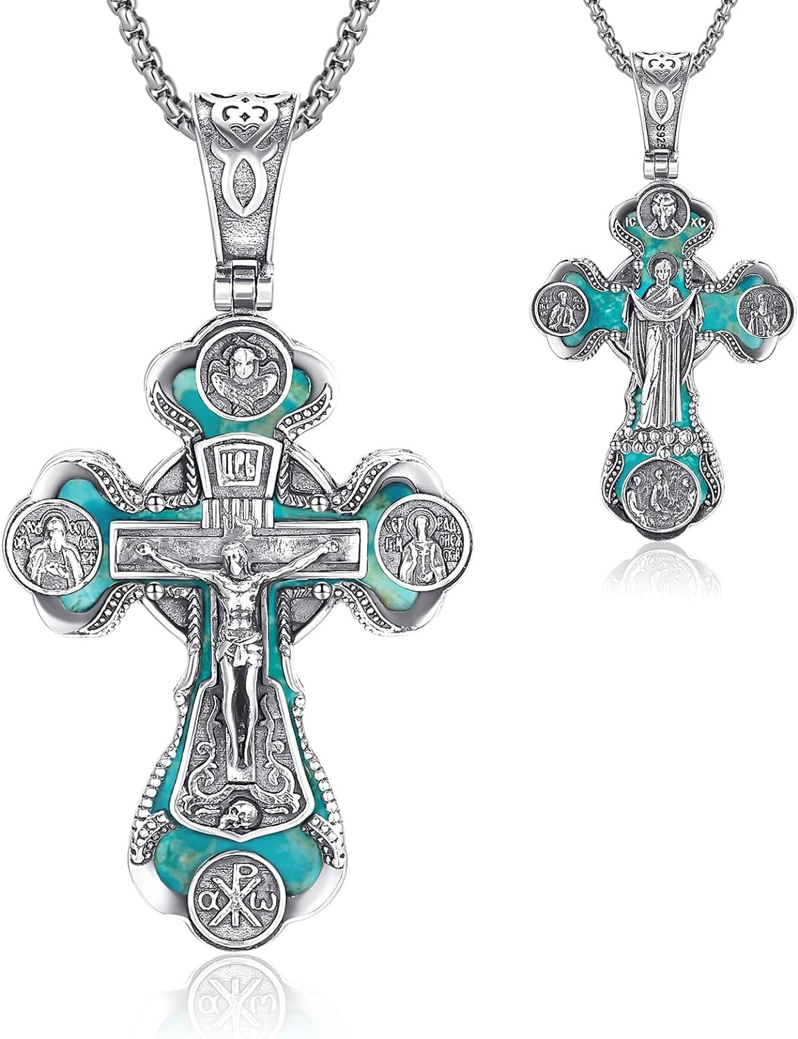 NUNCAD Orthodox Cross Necklace Double Sided 925 Sterling Silver