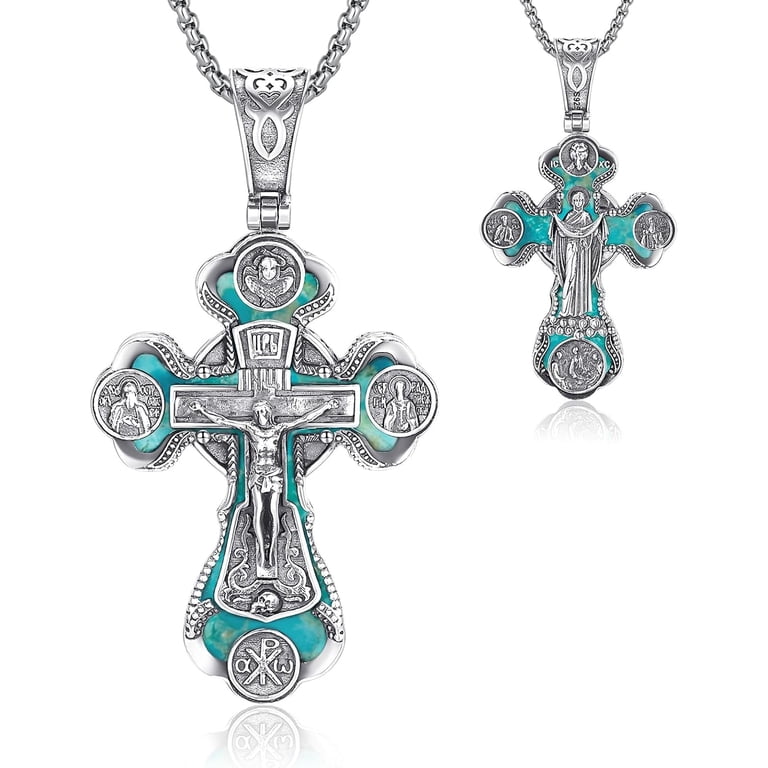NUNCAD Orthodox Cross Necklace Double Sided 925 Sterling Silver