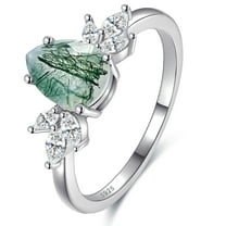NUNCAD Pear Cut Moss Agate Rings for Women 925 Sterling Silver Rings Unique Moss Agate Engagement Ring Anniversary Gift Comfort Size 5-9
