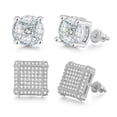 thumbnail image 1 of NUNCAD Square Round Hip Hop Stud Earrings Cubic Zirconia Stud and Cubic Zirconia Stud Earring Set, 2 Pair, 1 of 4