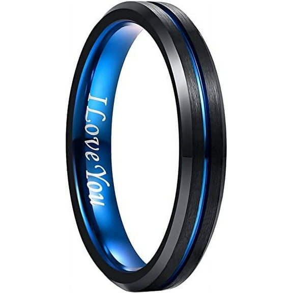 NUNCAD Tungsten Ring 4/6/8/10mm Black/Blue/Gold/Rose Gold/Silver Groove Wedding Bands Beveled Edges Engraved Size 4 to 17 for Men and Women