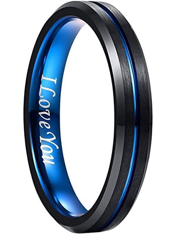 Tungsten Ring 4/6/8/10mm Black/Blue/Gold/Rose Gold/Silver Groove Wedding Bands Beveled Edges Engraved Size 4 to 17 for Men and Women