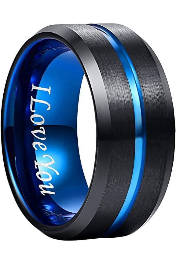 Tungsten Ring 4/6/8/10mm Black/Blue/Gold/Rose Gold/Silver Groove Wedding Bands Beveled Edges Engraved Size 4 to 17 for Men and Women