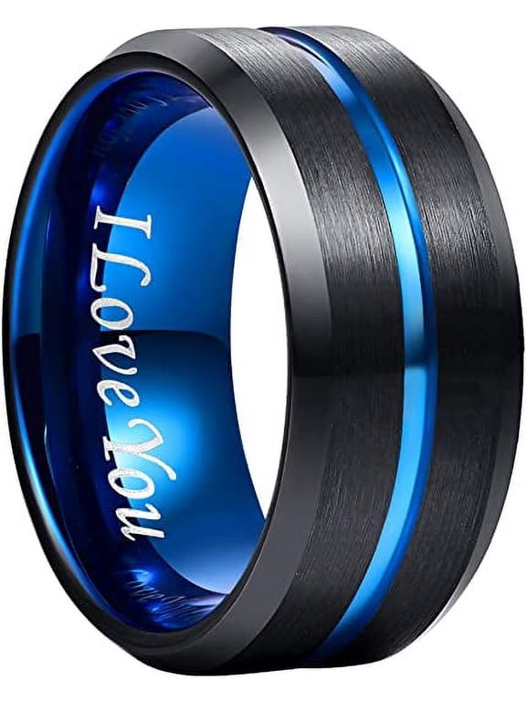 Tungsten Ring 4/6/8/10mm Black/Blue/Gold/Rose Gold/Silver Groove Wedding Bands Beveled Edges Engraved Size 4 to 17 for Men and Women