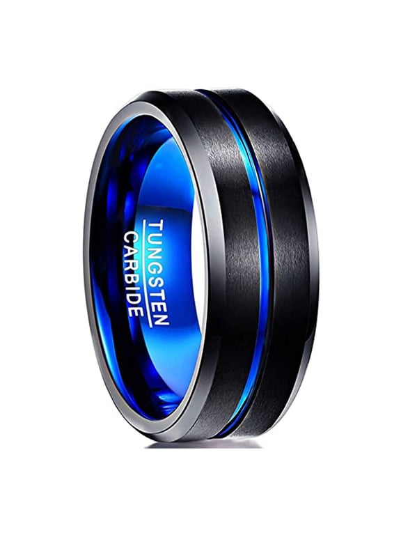 Tungsten Ring 4/6/8/10mm Black/Blue/Gold/Rose Gold/Silver Groove Wedding Bands Beveled Edges Engraved Size 4 to 17 for Men and Women