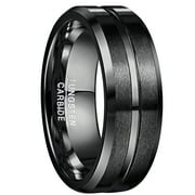 NUNCAD Tungsten Ring for Men Women 8mm Black Matte Groove Wedding Bands