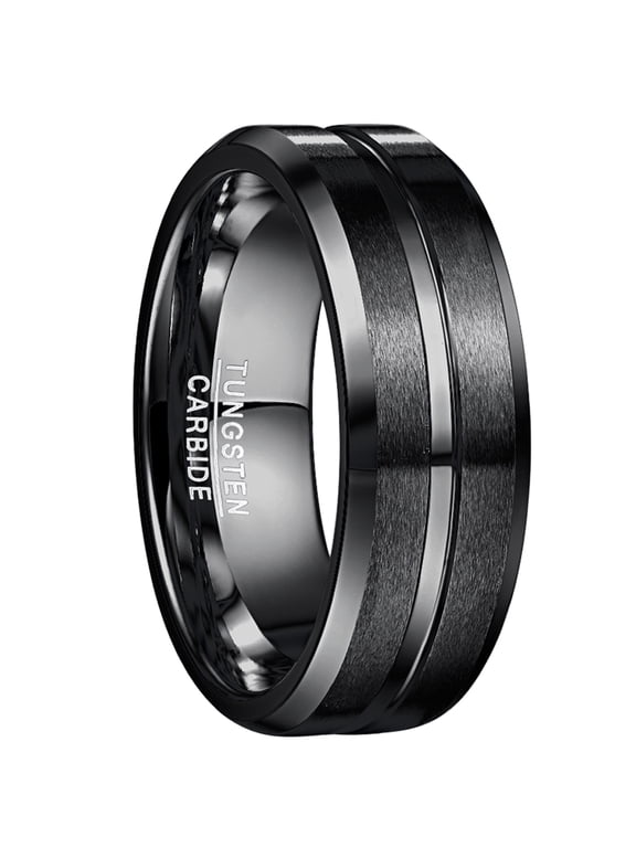 Tungsten Ring for Men Women 8mm Black Matte Groove Wedding Bands