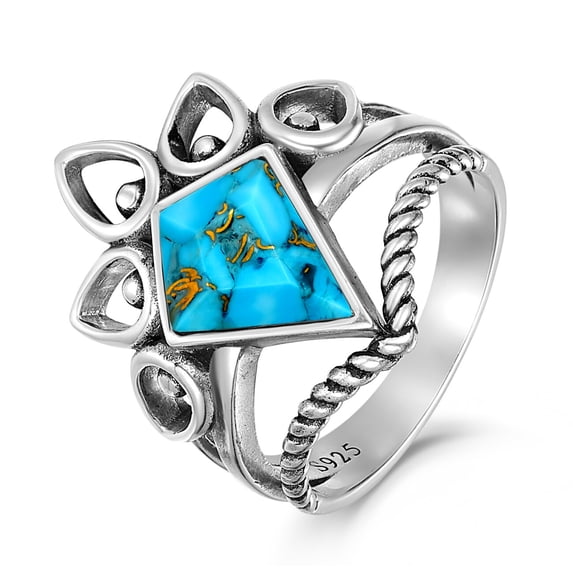 NUNCAD Turquoise Blue Ring Kite Shape Ring 925 Sterling Silver Statement Ring Gift For Women
