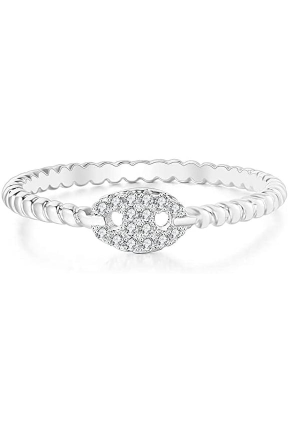 Women Pave Cubic Zirconia Thin Twisted Rope Band Rings Eternity Band 14K Gold Plated Stackable Ring