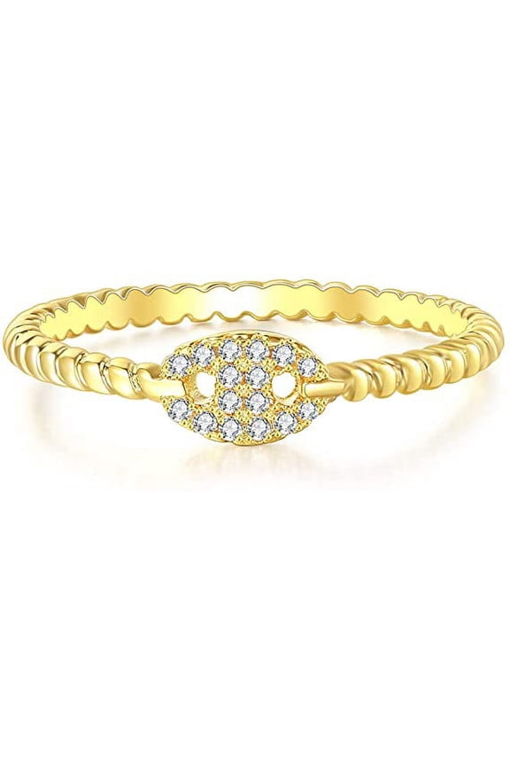Women Pave Cubic Zirconia Thin Twisted Rope Band Rings Eternity Band 14K Gold Plated Stackable Ring