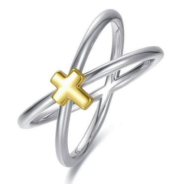 NUNCAD Women's Statement Crisscross Ring 14k Gold Plated Cross Band Size 5-9